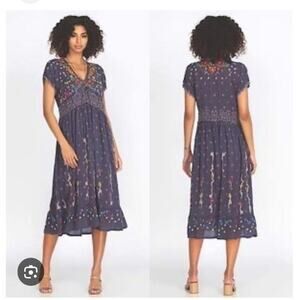 Johnny Was Navy Floral Midi Dress